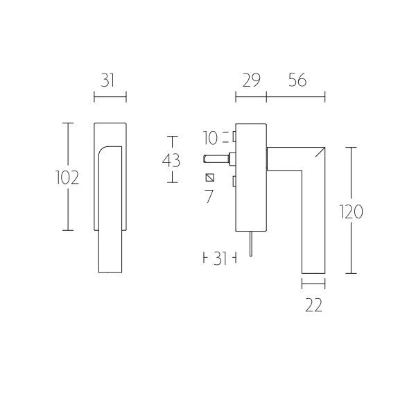 PBL23-DKLOCK raamkruk L-model Rs. afsluitbaar RVS mat