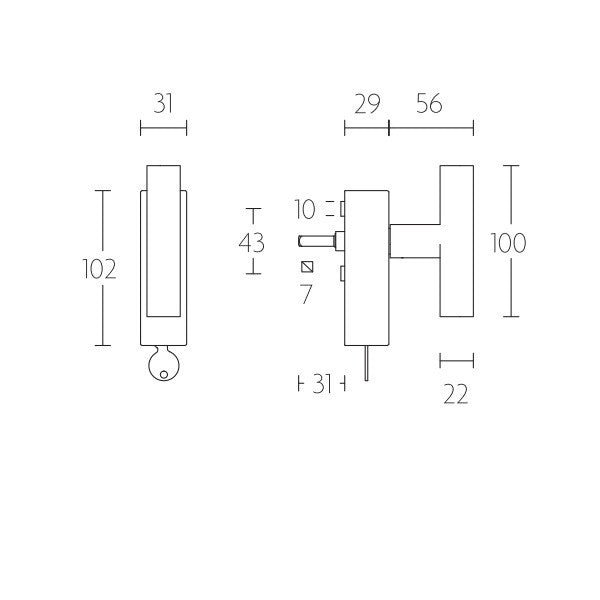 PBT23-DKLOCK raamkruk T-model afsluitbaar RVS mat