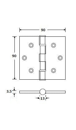 Magnum lagerscharnier platkop 90 x 90 mm, messing gelakt