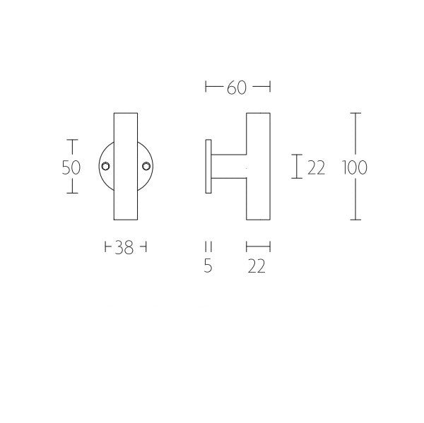 PBT23V/50 T-model vaste knop op rozet incl. wisselst, RVSmat
