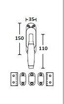 Eemland deurespagnolet compl. Rs. 150x35mm, anticato./ebben