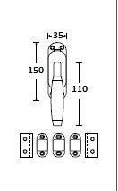 Eemland deurespagnolet compl. Rs. 150x35mm, nikkel mat/ebben