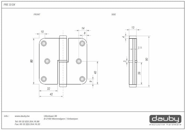 Giara paumelle scharnier platkop Rs. 80x80 mm, verouderd ijzer